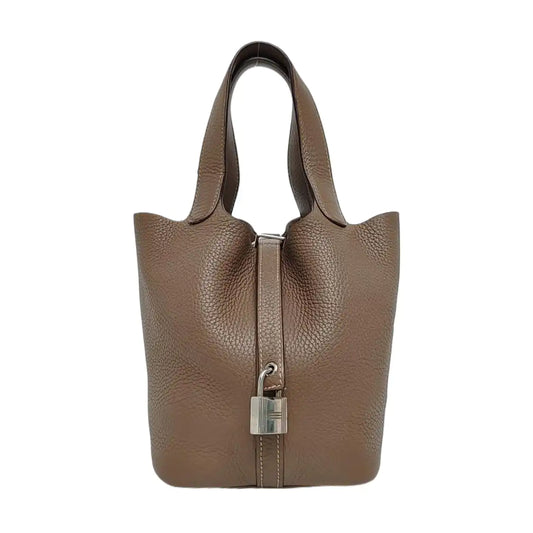 HERMÈS Picotin Lock 18 Elephant Grey Clemence Leather Market Basket Tote Bag with Silver Hardware A-(SKU)-970449624