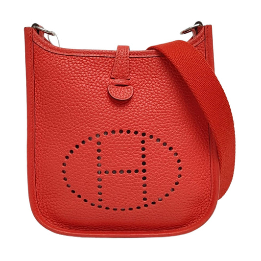 HERMÈS Evelyne TPM Vermilion Clemence Leather Cutout Evelyne Crossbody Shoulder Bag with Removable Strap Gold Hardware C-(SKU)-968761133