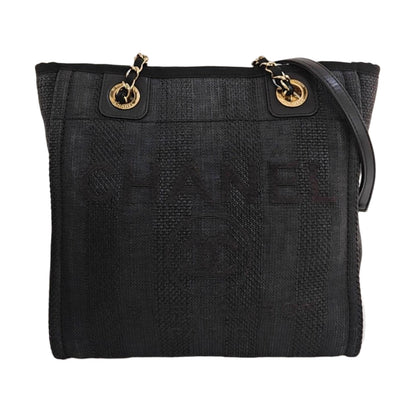 CHANEL DEAUVILLE Black Canvas Single Shoulder Bag Gold Hardware 29 Clasp-(SKU)-970344417
