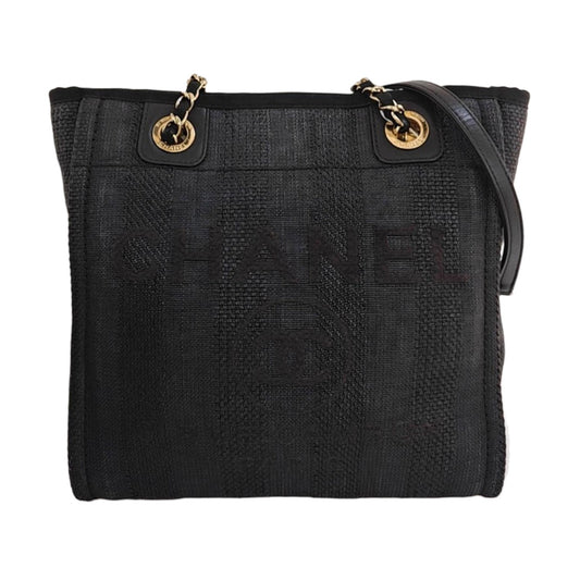 CHANEL DEAUVILLE Black Canvas Single Shoulder Bag Gold Hardware 29 Clasp-(SKU)-970344417