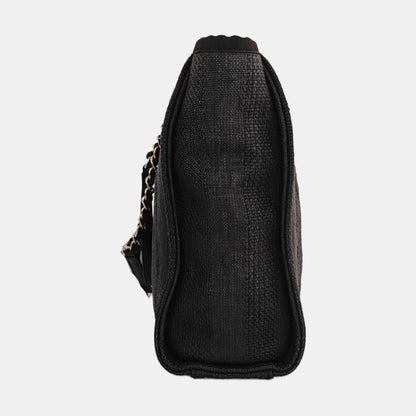 CHANEL DEAUVILLE Black Canvas Single Shoulder Bag Gold Hardware 29 Clasp-(SKU)-970344417