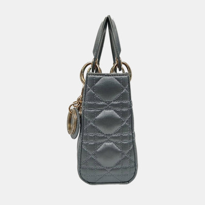 DIOR Lady Dior Mini Blue Satin Cannage Quilted Shoulder Bag Tote Bag Crossbody Bag Golden Hardware Removable Strap-(SKU)-970711343