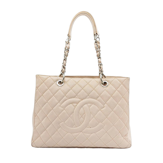 CHANEL CHANEL GST Large Pink Calfskin Quilted Lambskin Leather Chain Shoulder Bag Handbag Silver Hardware 17 Clasp-(SKU)-968770911