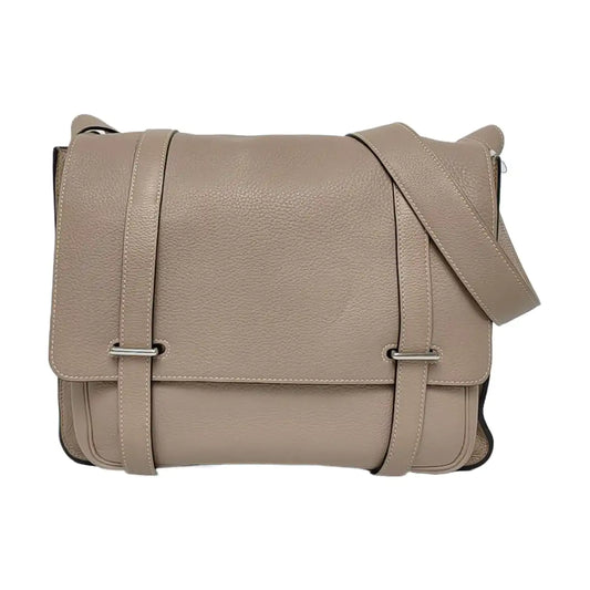 HERMÈS Steve Dove Gray Clemence Calfskin Single Shoulder Bag Crossbody Bag Silver Hardware 🄻-(SKU)-970550032