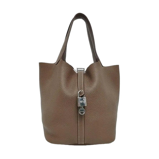 HERMÈS Picotin Lock 22 Elephant Grey Clemence Leather Market Basket Tote Bag with Silver Hardware Z-(SKU)-965324003