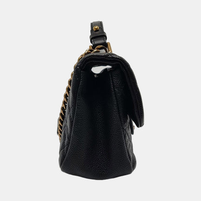 CHANEL COCO MARK Black Calfskin Quilted Diamond Pattern Shoulder Bag Handbag Crossbody Bag Gold Hardware 17 Clasp-(SKU)-970521543