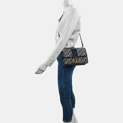 DIOR 30 Montaigne Blue Canvas Monogram Embossed Montaigne Bag Shoulder Bag with Detachable Strap-(SKU)-970899095