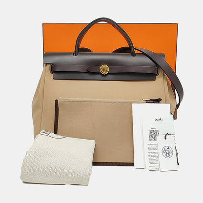 HERMÈS Herbag 31 Trench Coat Colored Canvas Crossbody Bag Handbag Shoulder Bag Golden Hardware U Engraving Accessories Included-(SKU)-970753287