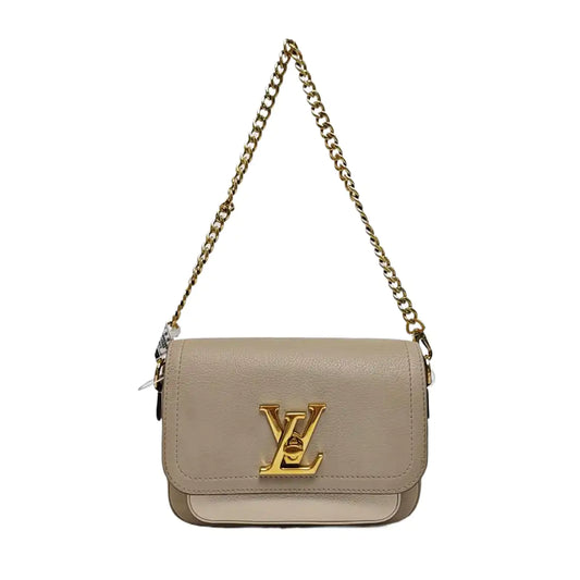 LOUIS VUITTON LOCKME TENDER Khaki Leather Single Shoulder Bag Crossbody Shoulder Bag 2 Removable Shoulder Straps Golden Hardware Complete Accessories-(SKU)-970899092