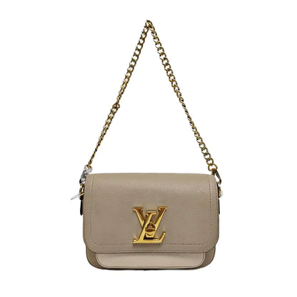 LOUIS VUITTON LOCKME TENDER Khaki Leather Single Shoulder Bag Crossbody Shoulder Bag 2 Removable Shoulder Straps Golden Hardware Complete Accessories-(SKU)-970899092