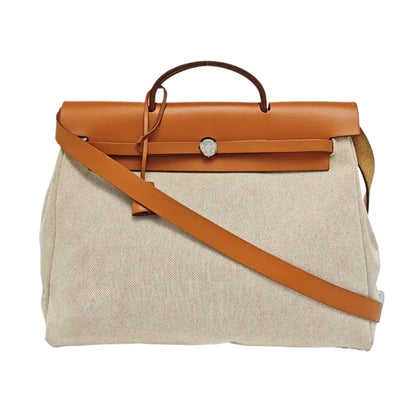 HERMÈS Herbag 39 Milkshake White Canvas Shoulder Bag Tote with Detachable Strap-(SKU)-970841956