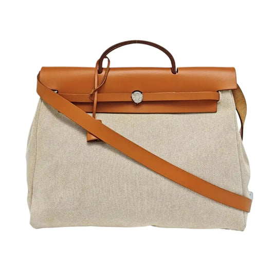 HERMÈS Herbag 39 Milkshake White Canvas Shoulder Bag Tote with Detachable Strap-(SKU)-970841956