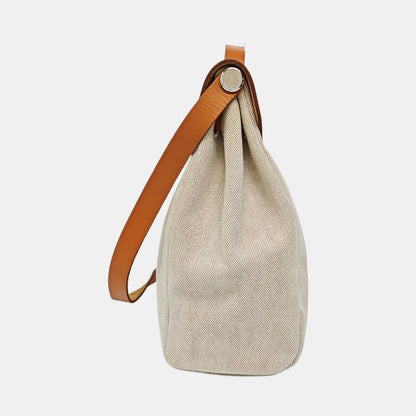 HERMÈS Herbag 39 Milkshake White Canvas Shoulder Bag Tote with Detachable Strap-(SKU)-970841956