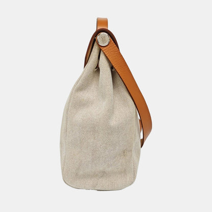 HERMÈS Herbag 39 Milkshake White Canvas Shoulder Bag Tote with Detachable Strap-(SKU)-970841956