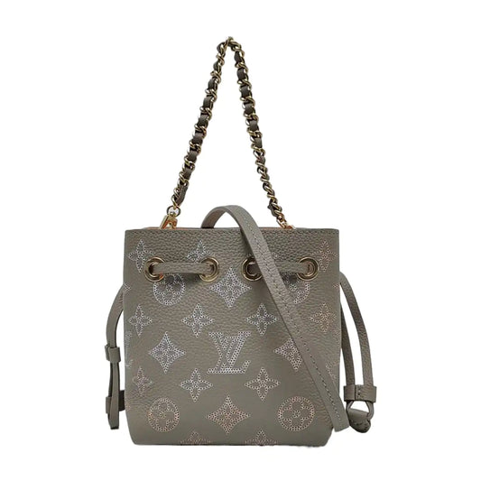 LOUIS VUITTON BELLA Gray Leather Monogram Cutout Shoulder Bag Tote Crossbody with 2 Removable Shoulder Straps Gold Hardware-(SKU)-970889113