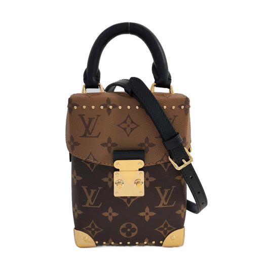 LOUIS VUITTON CAMERA BOX Brown Coated Canvas Monogram Single Shoulder Bag Tote Bag with Gold Hardware Removable Strap-(SKU)-970765376