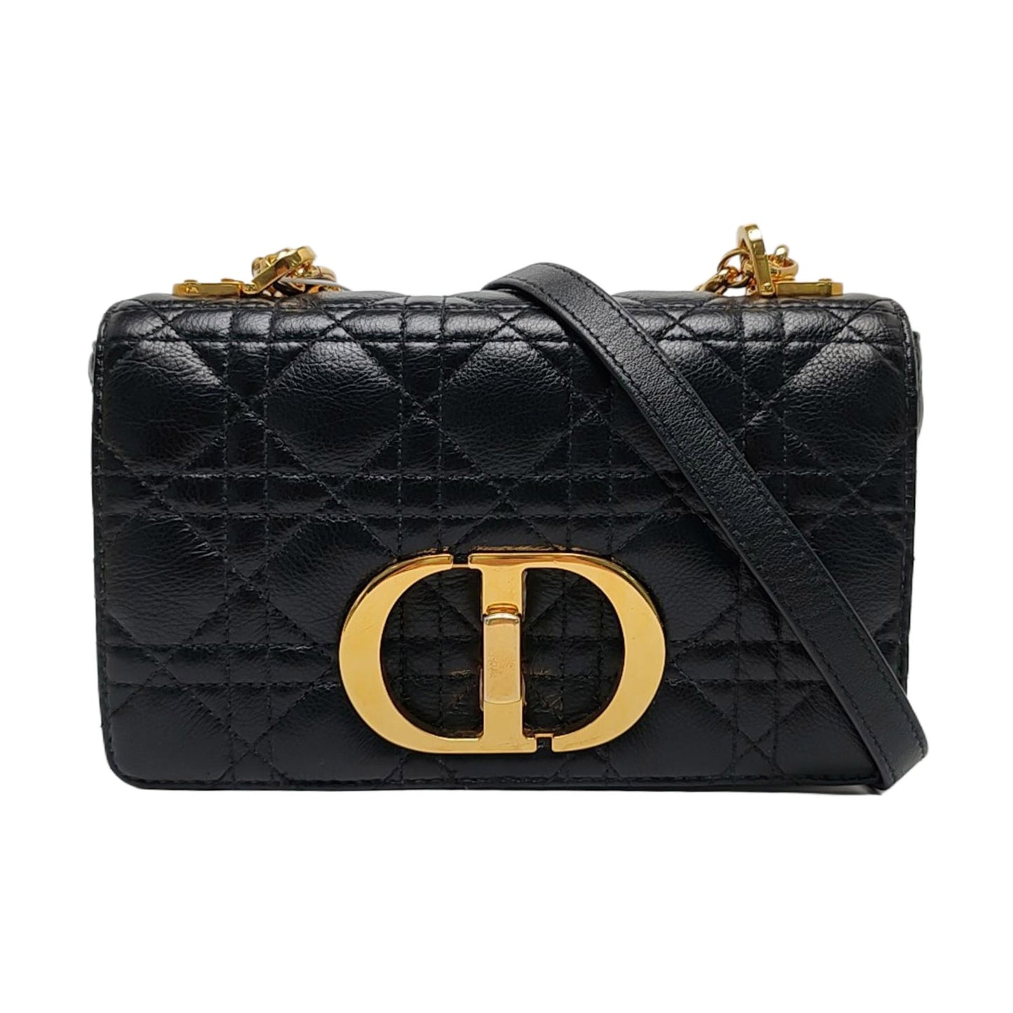 DIOR Dior Caro Small Black Leather Cannage Quilted Single Shoulder Bag Crossbody Bag Golden Hardware Removable Strap-(SKU)-970717484
