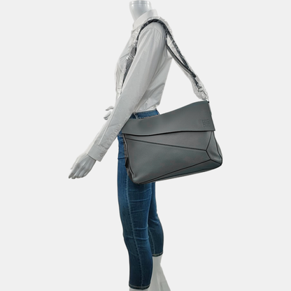 LOEWE Puzzle Blue Gray Leather Quilted Backpack Single Shoulder Bag with Silver Hardware Removable Strap-(SKU)-970868873