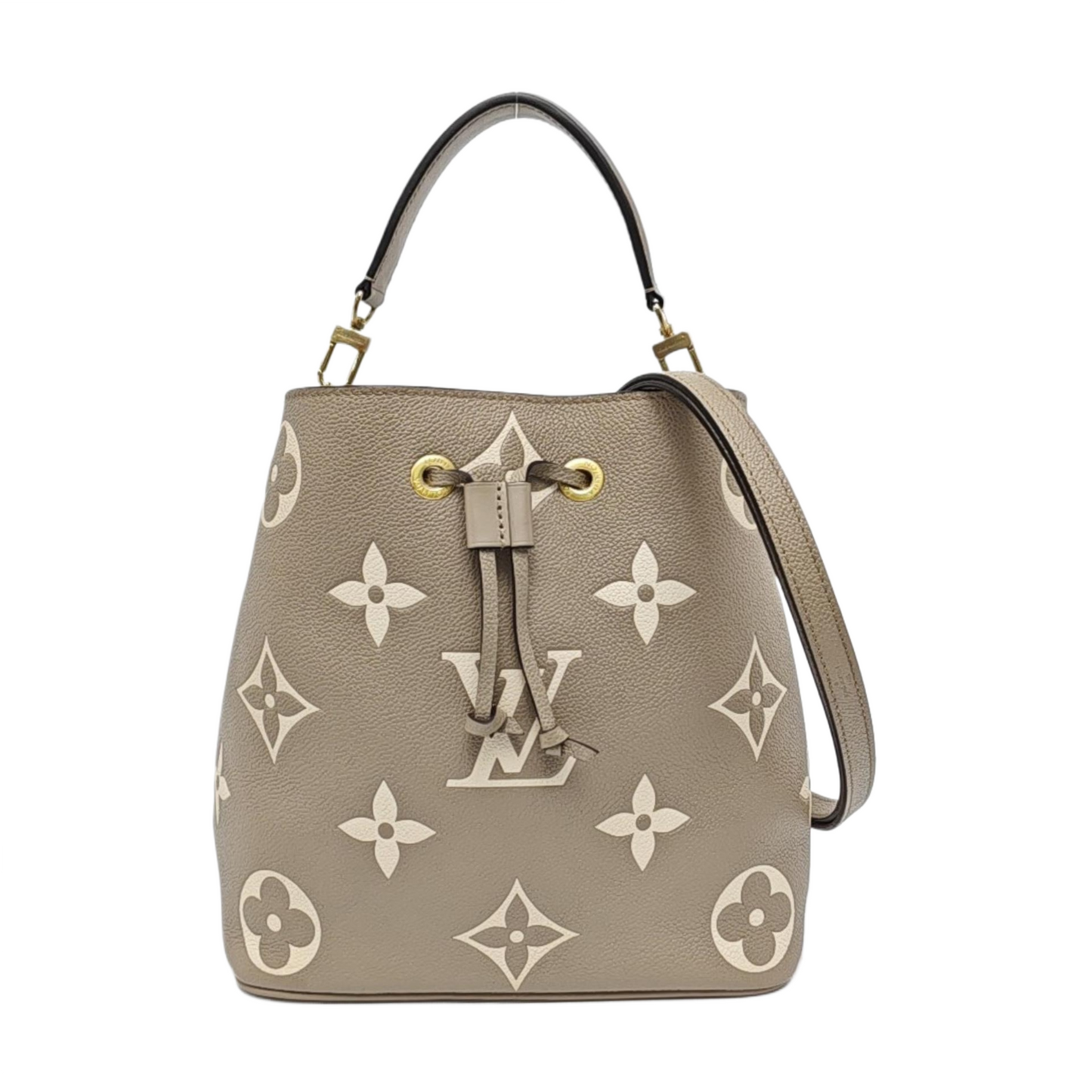 LOUIS VUITTON NÉONOÉ Medium size grey leather embossed Neonoé bag single shoulder bag with handle, gold hardware, 2 interior pockets, removable shoulder strap-(SKU)-971042699