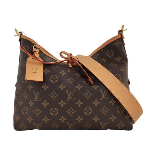 LOUIS VUITTON CARRYALL Small Size Brown Coated Canvas Monogram Shoulder Bag Tote Bag Golden Hardware Removable Shoulder Strap-(SKU)-970798617