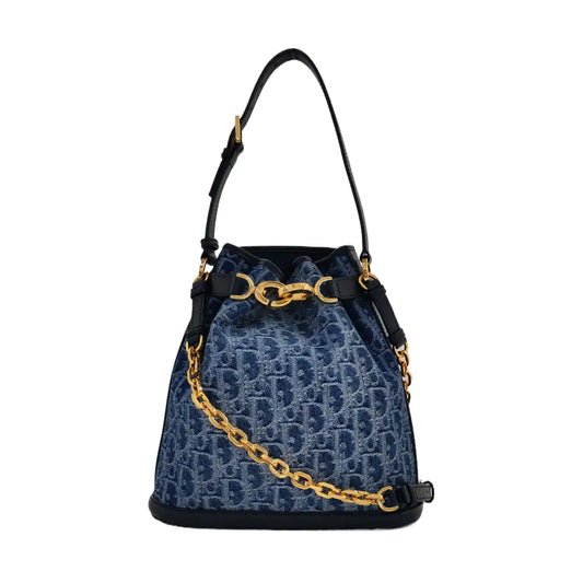 DIOR C'Est Dior Medium Blue Denim Monogram Crossbody Shoulder Bag with Detachable Strap and Golden Hardware, 2 Straps-(SKU)-971136848