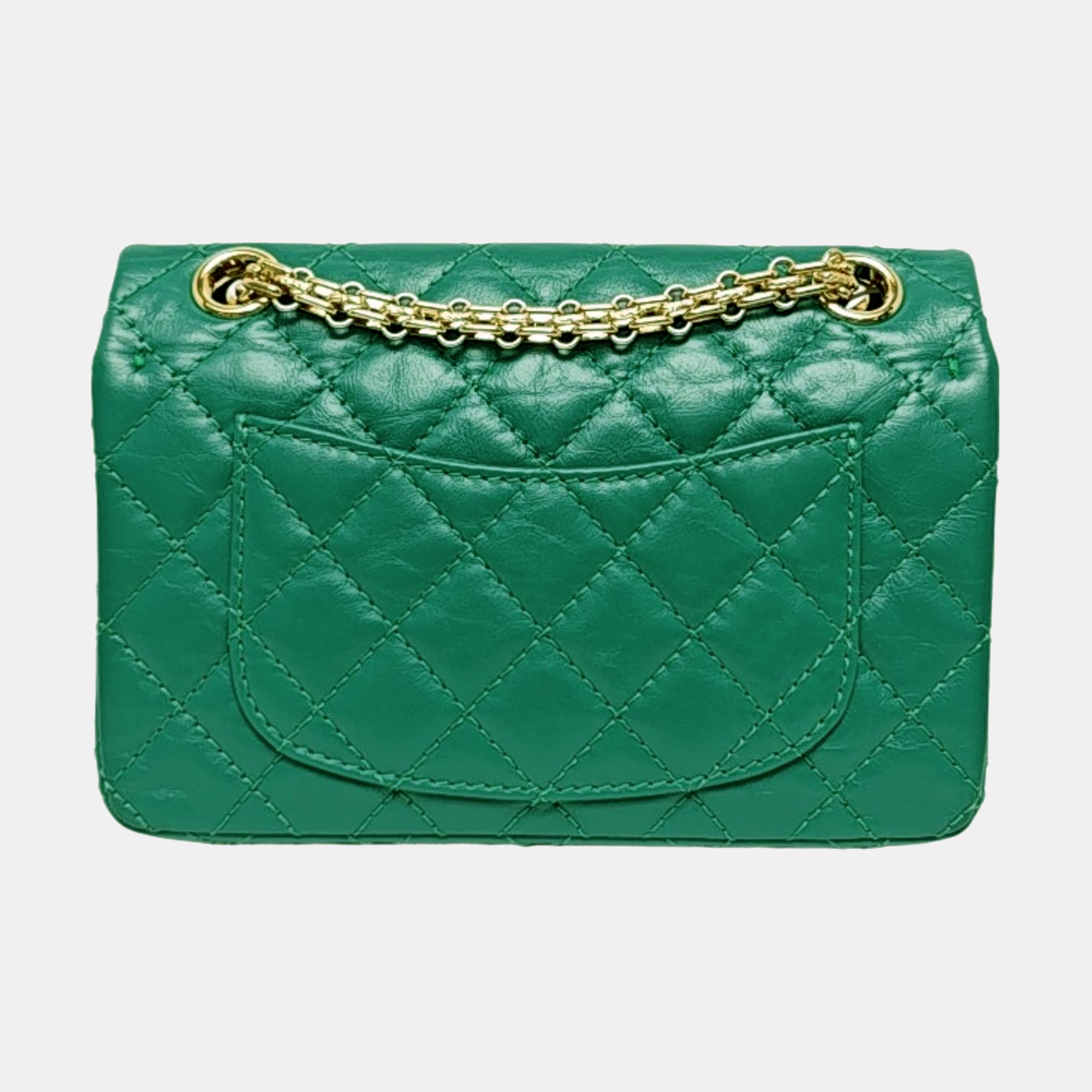 CHANEL 2.55 Mini Green Leather Quilted Chain Crossbody Shoulder Bag with Gold Hardware, 28 Clasps-(SKU)-971035161