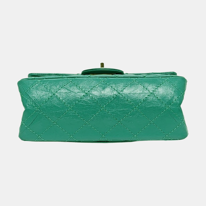 CHANEL 2.55 Mini Green Leather Quilted Chain Crossbody Shoulder Bag with Gold Hardware, 28 Clasps-(SKU)-971035161