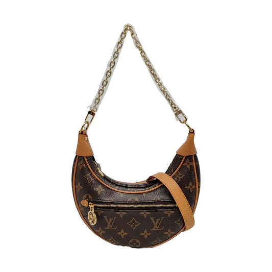 LOUIS VUITTON LOOP Brown Coated Canvas Monogram Pea Pod Bag with Shoulder Strap, Gold Hardware, 2 Removable Shoulder Straps-(SKU)-960936735