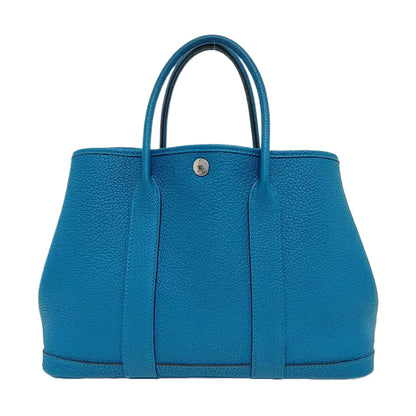 HERMÈS Garden Party 30 Izmir Blue Negonda Calf Leather Garden Bag Handbag with Silver Hardware and C-(SKU)-971169079