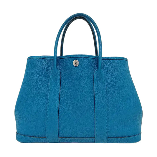 HERMÈS Garden Party 30 Izmir Blue Negonda Calf Leather Garden Bag Handbag with Silver Hardware and C-(SKU)-971169079