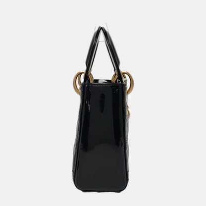 DIOR Lady Dior Mini Black Patent Lamb Skin Quilted Diagonal Bag, Shoulder Bag, Crossbody, Handle Bag with Detachable Strap, Golden Hardware-(SKU)-971167248