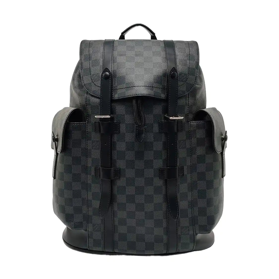 LOUIS VUITTON CHRISTOPHER Medium Grey Coated Canvas Checkerboard Backpack Tote Bag with Silver Hardware-(SKU)-969278949
