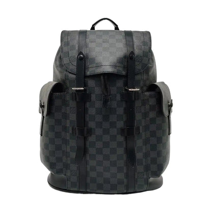 LOUIS VUITTON CHRISTOPHER Medium Grey Coated Canvas Checkerboard Backpack Tote Bag with Silver Hardware-(SKU)-969278949