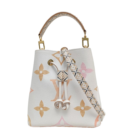 LOUIS VUITTON NÉONOÉ Small size white coated canvas monogram single shoulder bag handbag crossbody bag golden hardware 2 detachable shoulder straps-(SKU)-971271612