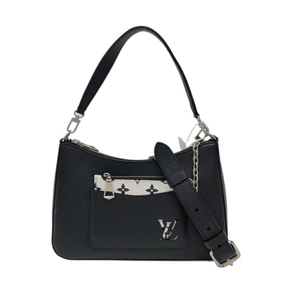 LOUIS VUITTON MARELLE Black EPI Leather Water Ripple Shoulder Bag with Shoulder Strap and Handle, Silver Hardware, Detachable Strap-(SKU)-933629695