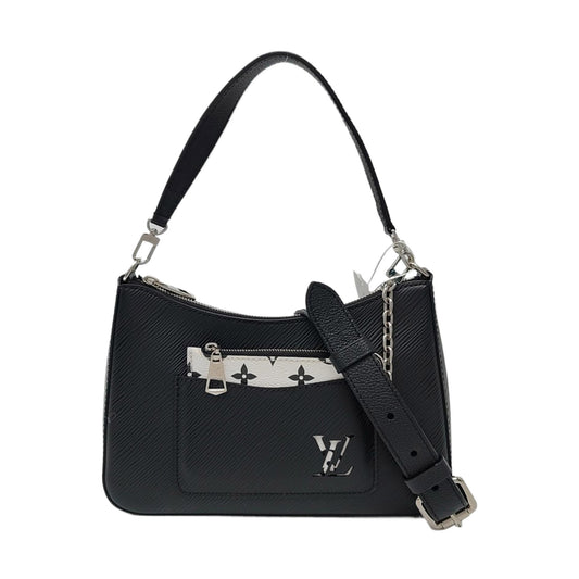 LOUIS VUITTON MARELLE Black EPI Leather Water Ripple Shoulder Bag with Shoulder Strap and Handle, Silver Hardware, Detachable Strap-(SKU)-933629695