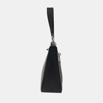 LOUIS VUITTON MARELLE Black EPI Leather Water Ripple Shoulder Bag with Shoulder Strap and Handle, Silver Hardware, Detachable Strap-(SKU)-933629695