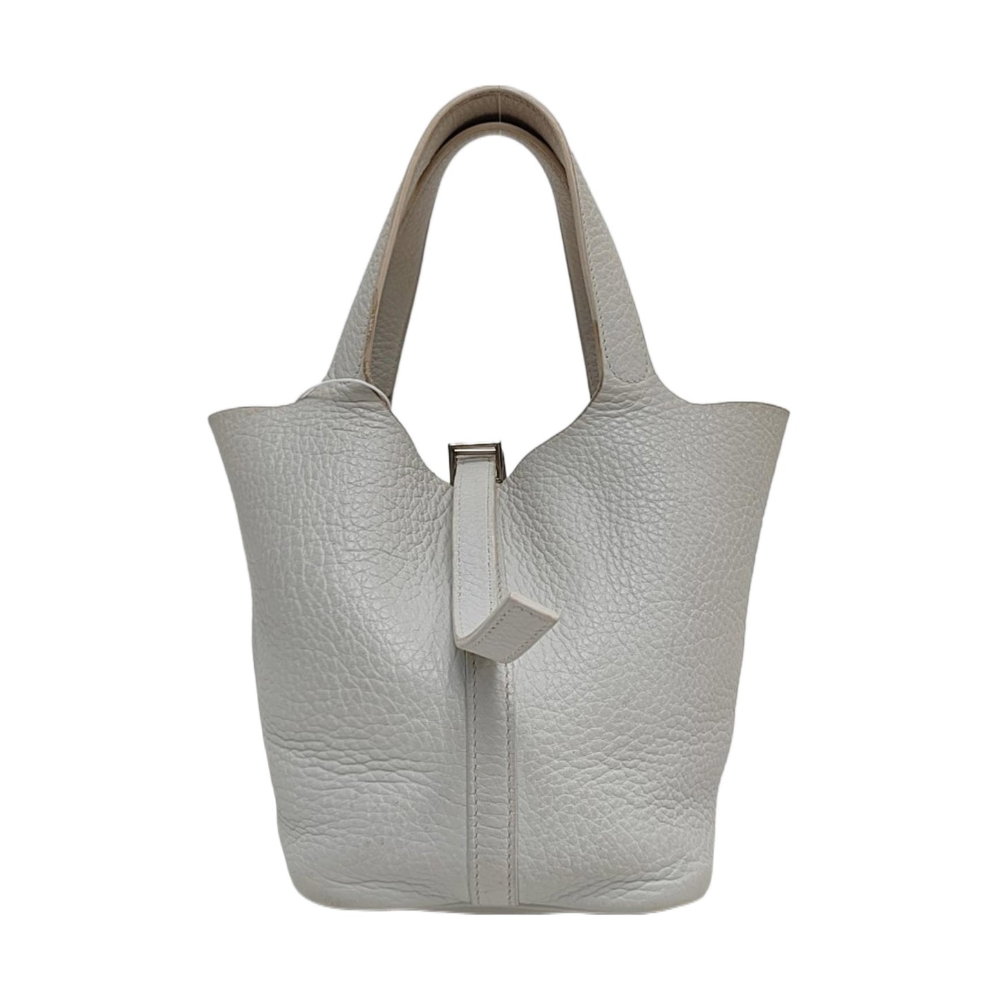 HERMÈS Picotin 18 White Clemence Leather Basket Handbag Silver Hardware 🄵 Engraving-(SKU)-971056955