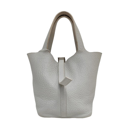 HERMÈS Picotin 18 White Clemence Leather Basket Handbag Silver Hardware 🄵 Engraving-(SKU)-971056955