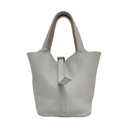 HERMÈS Picotin 18 White Clemence Leather Basket Handbag Silver Hardware 🄵 Engraving-(SKU)-971056955