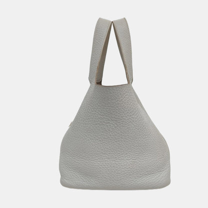 HERMÈS Picotin 18 White Clemence Leather Basket Handbag Silver Hardware 🄵 Engraving-(SKU)-971056955