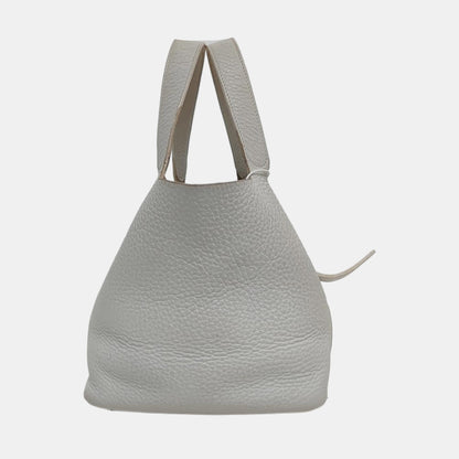 HERMÈS Picotin 18 White Clemence Leather Basket Handbag Silver Hardware 🄵 Engraving-(SKU)-971056955