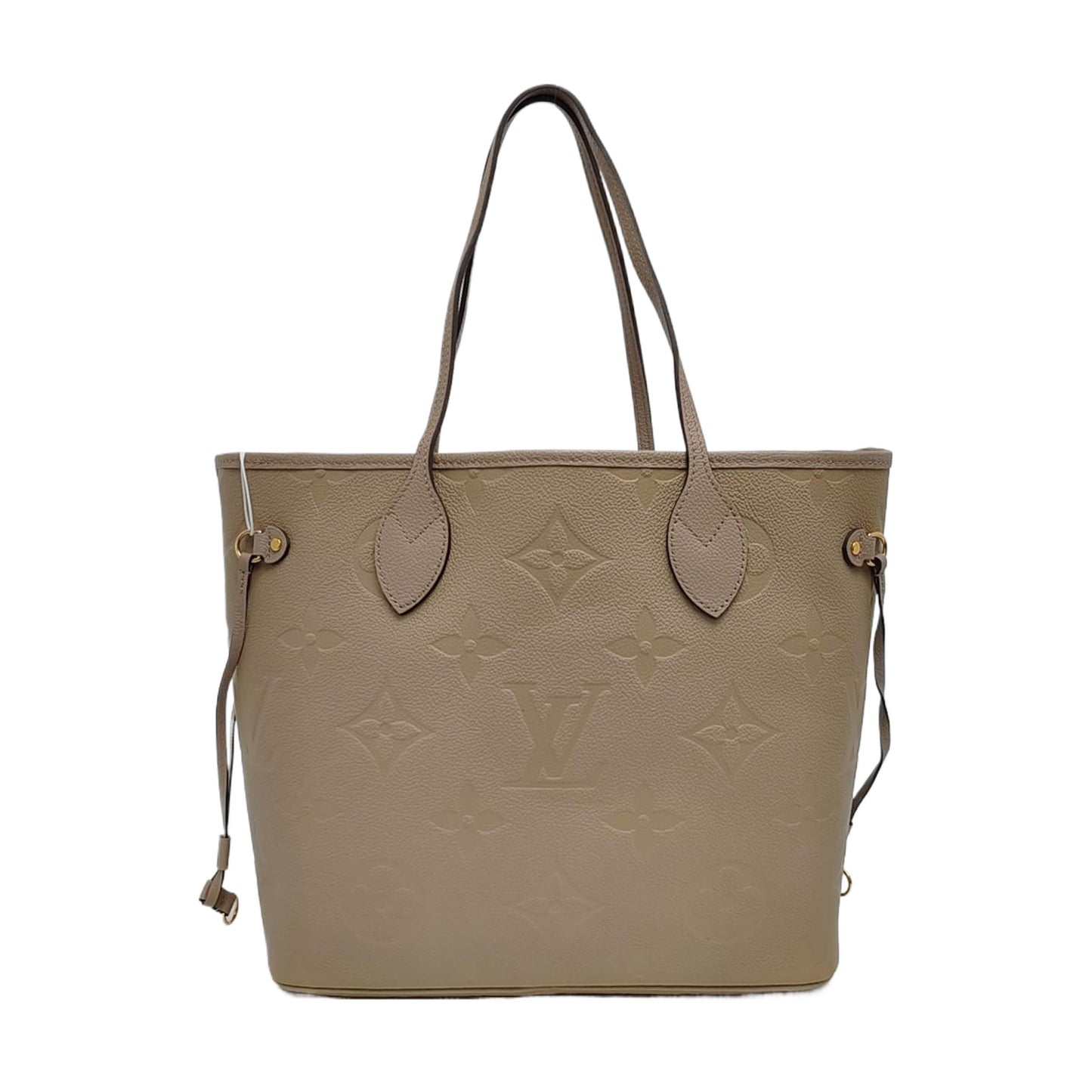 LOUIS VUITTON NEVERFULL Medium Grey Leather Damier Canvas Shopping Bag Crossbody Shoulder Bag Golden Hardware Pockets Complete Accessories-(SKU)-959280840