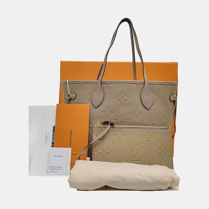 LOUIS VUITTON NEVERFULL Medium Grey Leather Damier Canvas Shopping Bag Crossbody Shoulder Bag Golden Hardware Pockets Complete Accessories-(SKU)-959280840