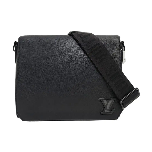LOUIS VUITTON AEROGRAM Black Leather Printed Shoulder Bag Crossbody Bag with Detachable Strap-(SKU)-971534931