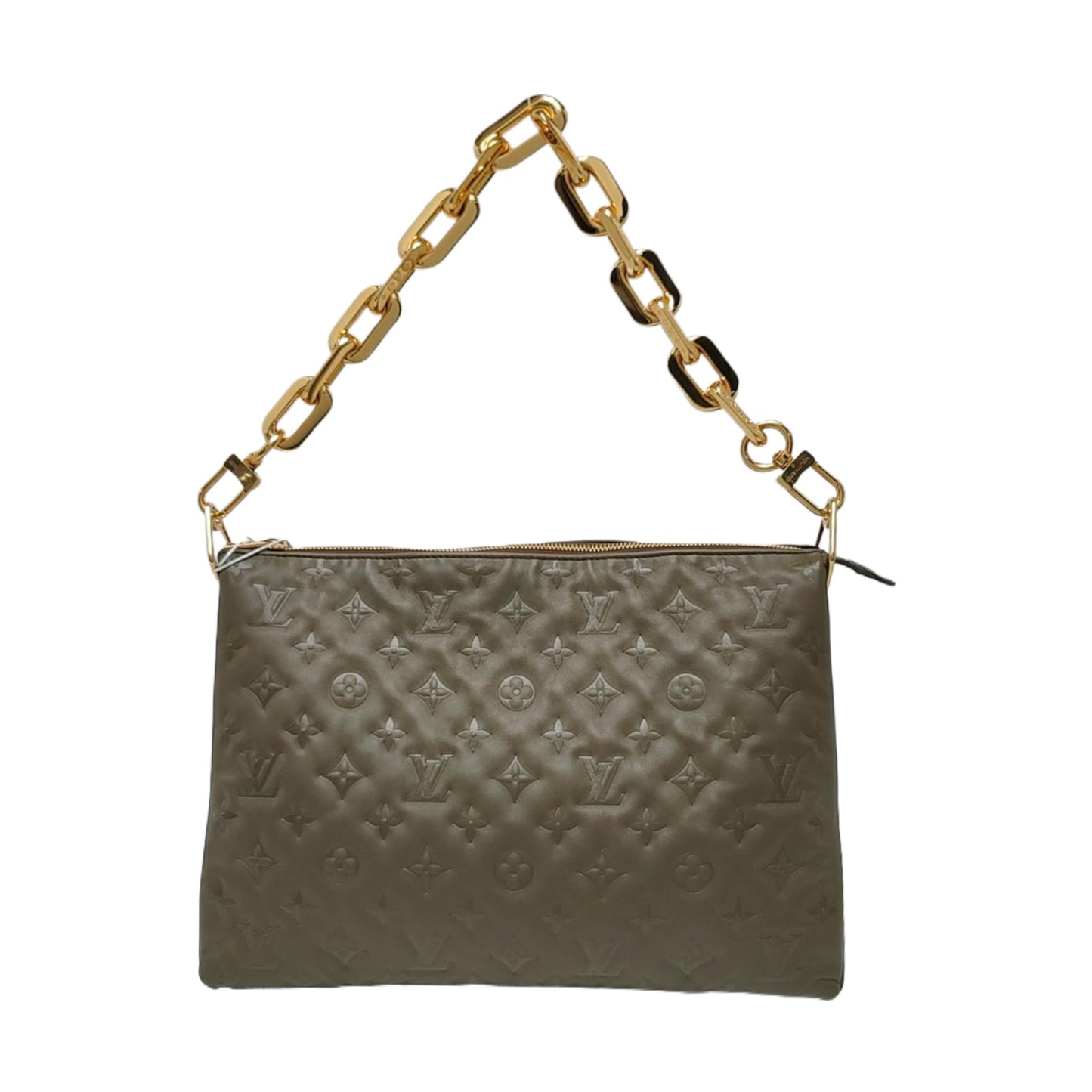 LOUIS VUITTON COUSSIN Medium Light Green Calfskin Embossed Monogram Shoulder Bag with Removable Strap-(SKU)-970968611
