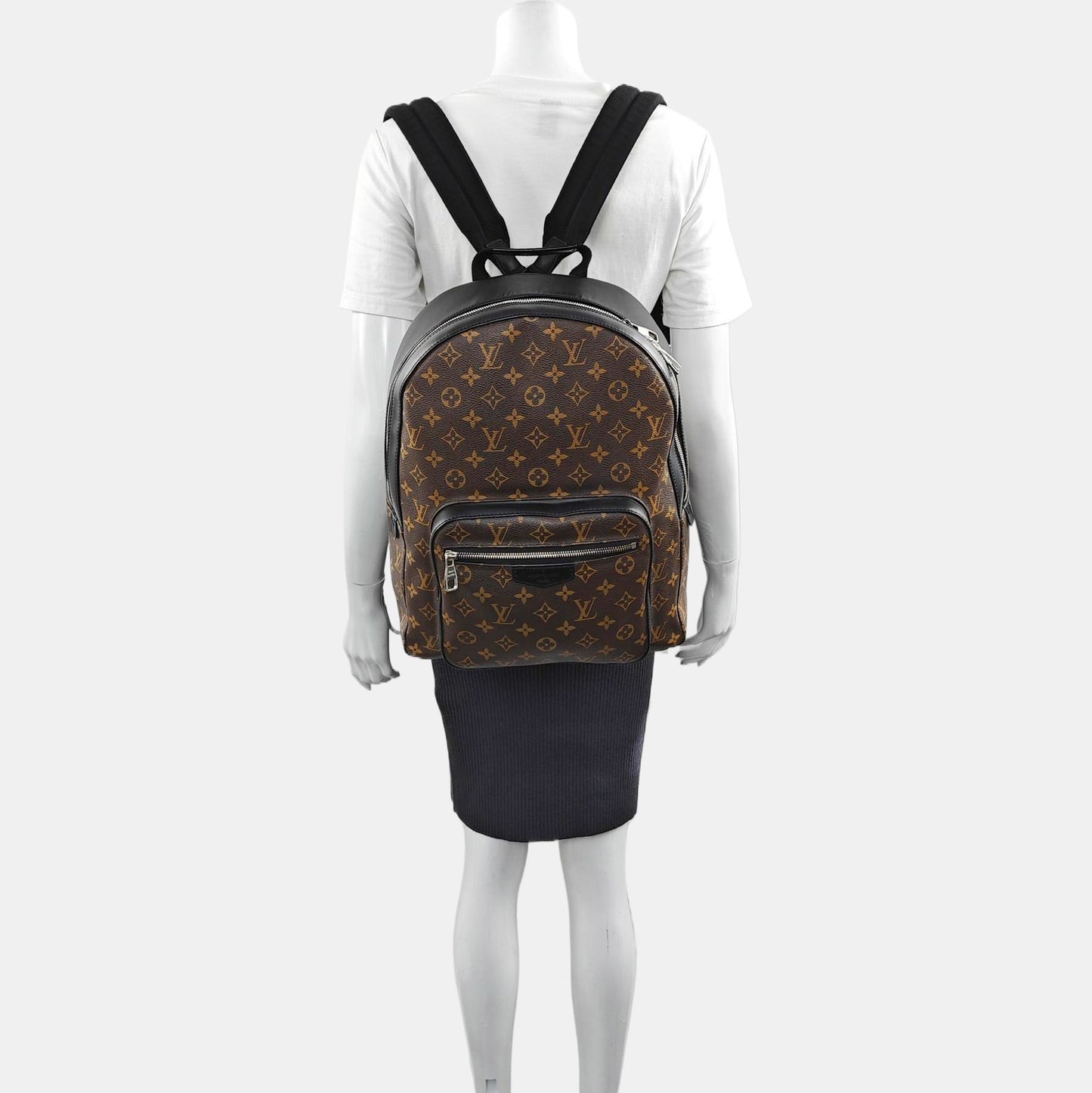 LOUIS VUITTON JOSH Brown Coated Canvas Monogram Backpack, Tote Bag, Silver Hardware-(SKU)-971389459