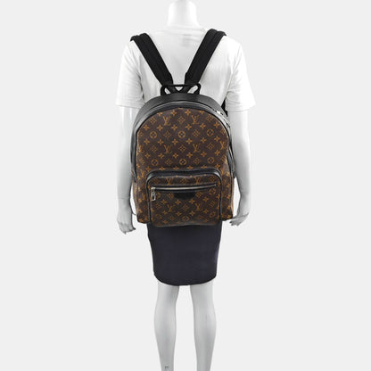 LOUIS VUITTON JOSH Brown Coated Canvas Monogram Backpack, Tote Bag, Silver Hardware-(SKU)-971389459