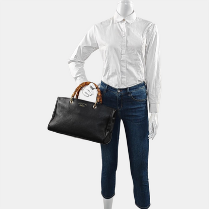 GUCCI Bamboo 1947 Black Cowhide Bamboo Bag - Handbag, Shoulder Bag, Crossbody Bag Golden Hardware-(SKU)-972998031